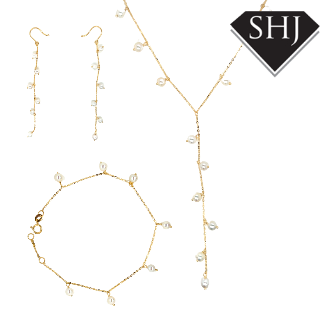 9ct Yellow Gold Pearl Station Bracelet