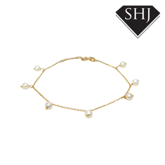9ct Yellow Gold Pearl Station Bracelet