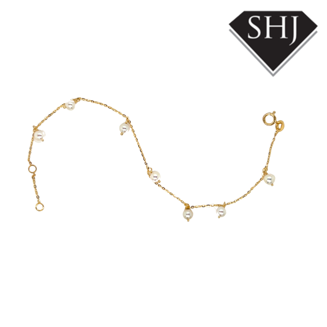 9ct Yellow Gold Pearl Station Bracelet