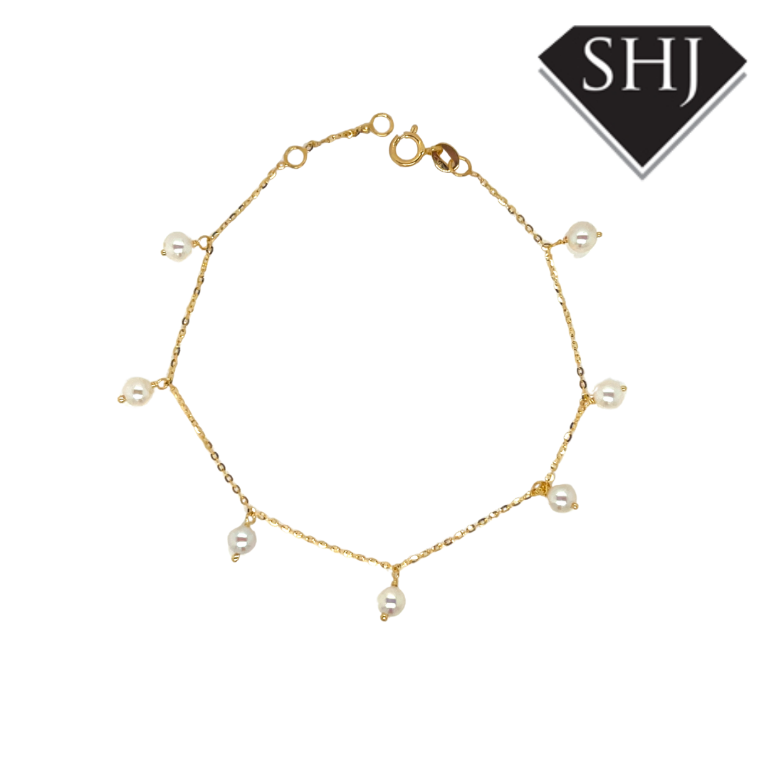 9ct Yellow Gold Pearl Station Bracelet