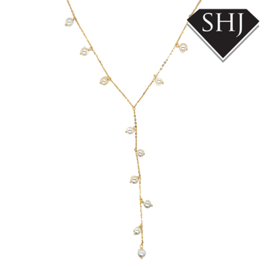 9ct Yellow Gold Pearl Station Necklace
