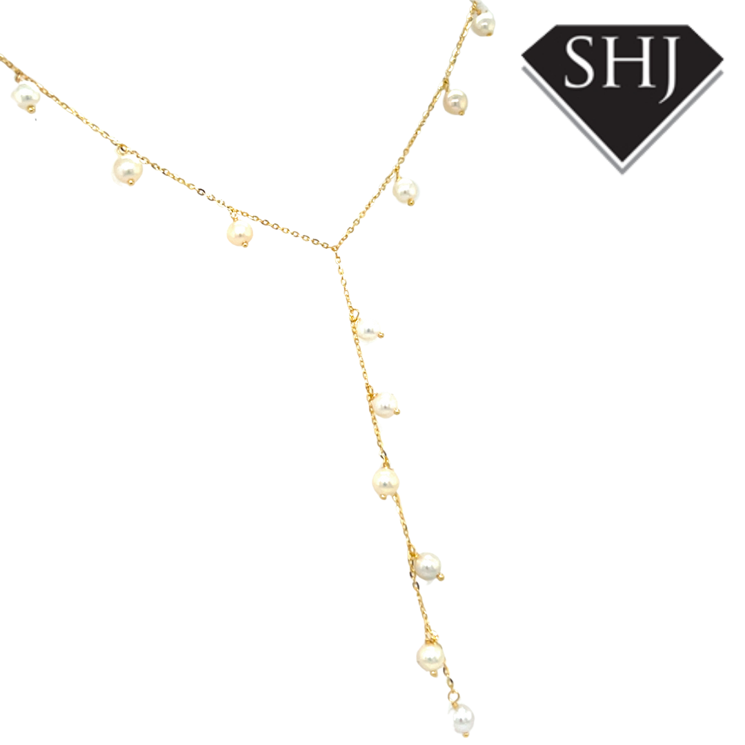9ct Yellow Gold Pearl Station Necklace