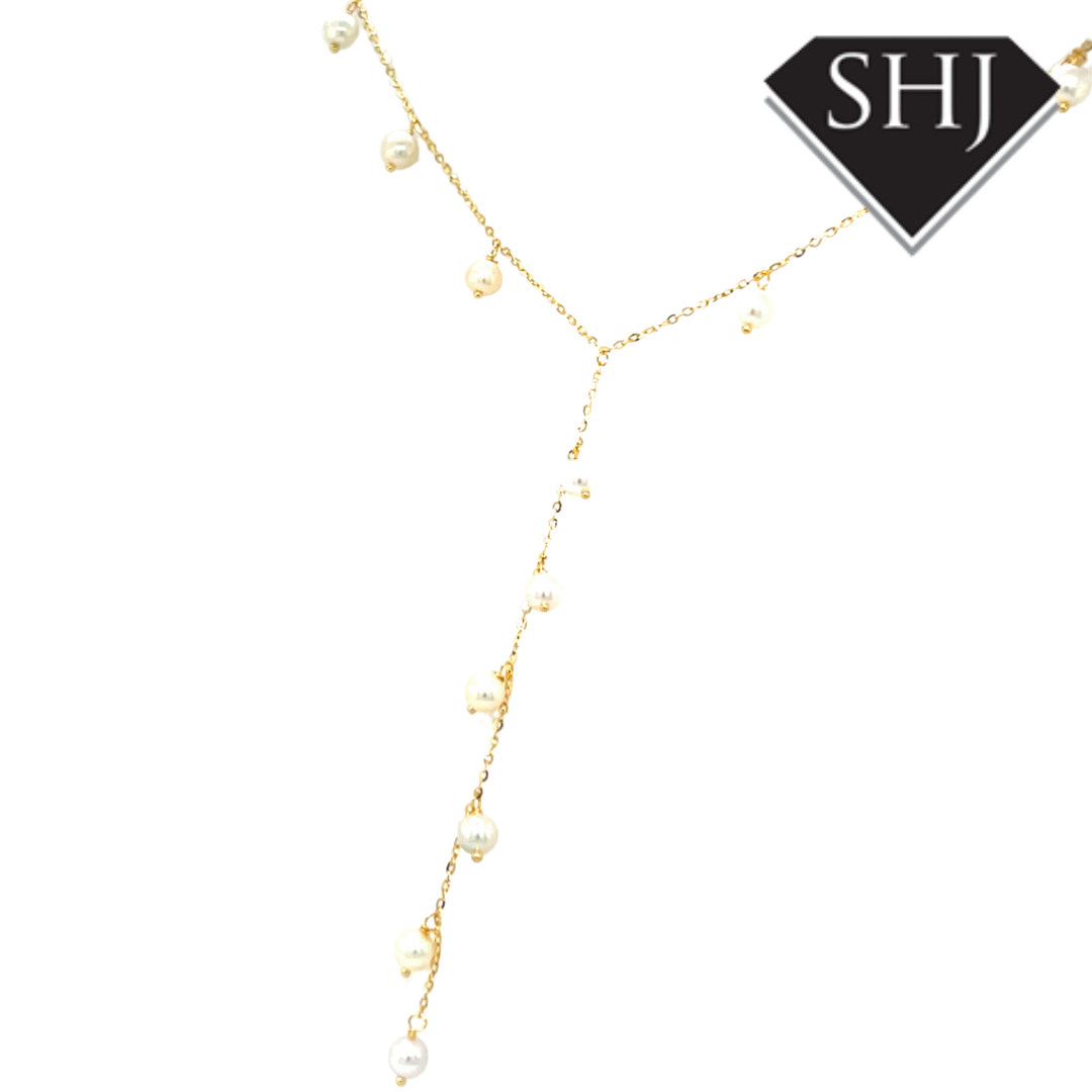 9ct Yellow Gold Pearl Station Necklace