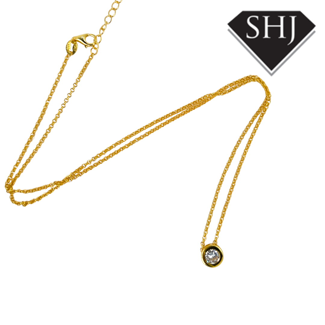 Gold Plated Silver Bezel Set Necklace