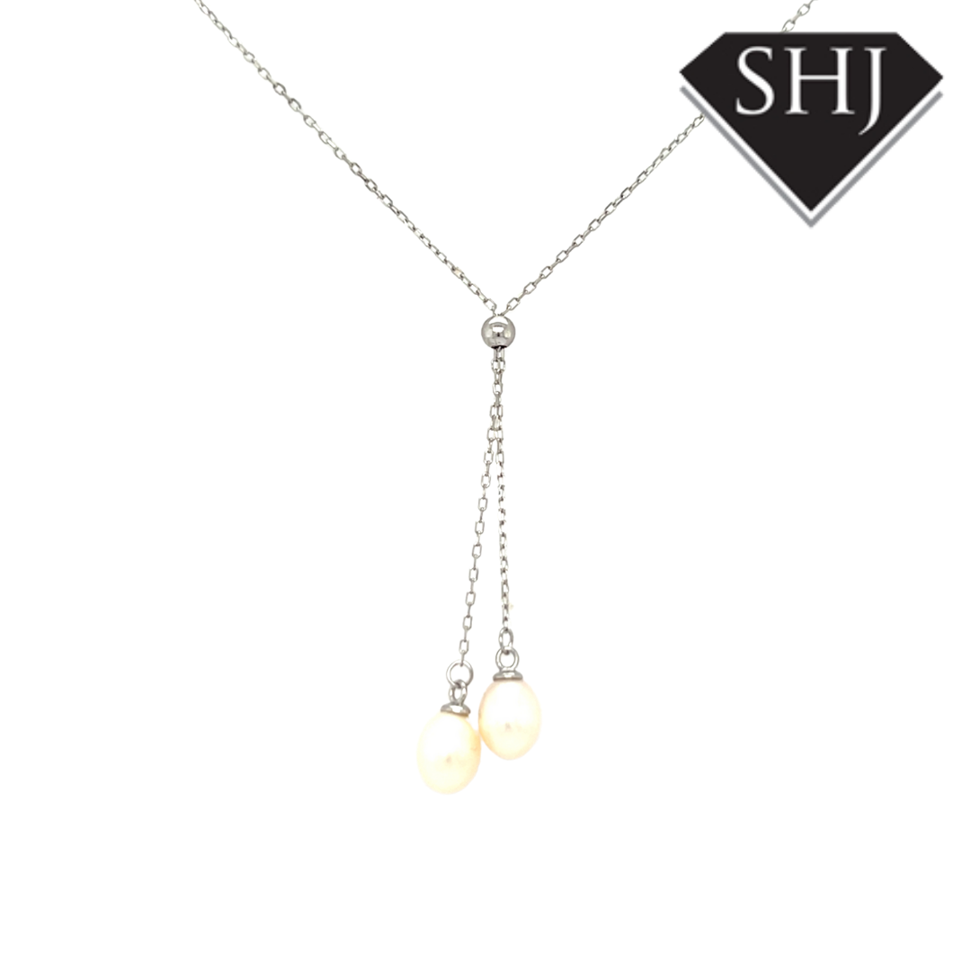 Silver Oval Pearl Necklace