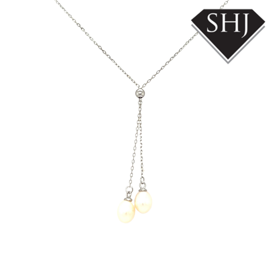 Silver Oval Pearl Necklace