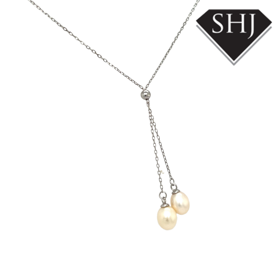 Silver Oval Pearl Necklace