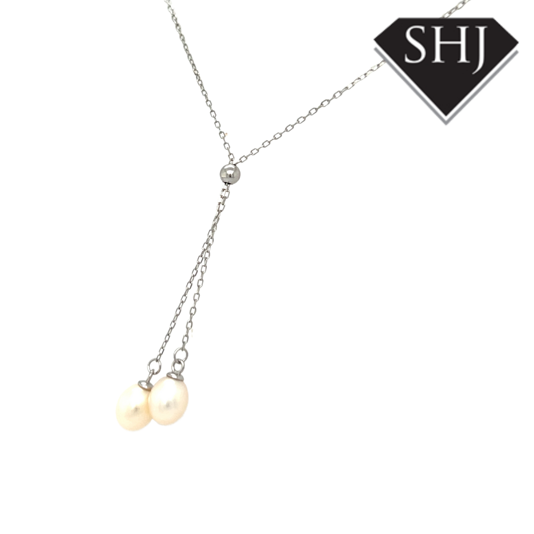 Silver Oval Pearl Necklace