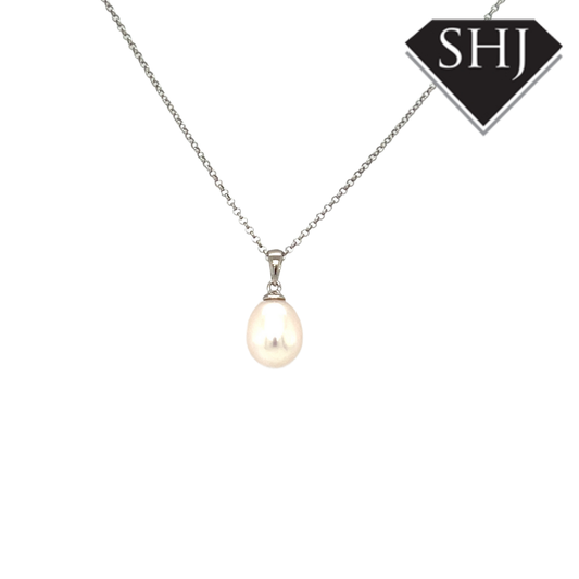 Silver Oval Pearl Necklace