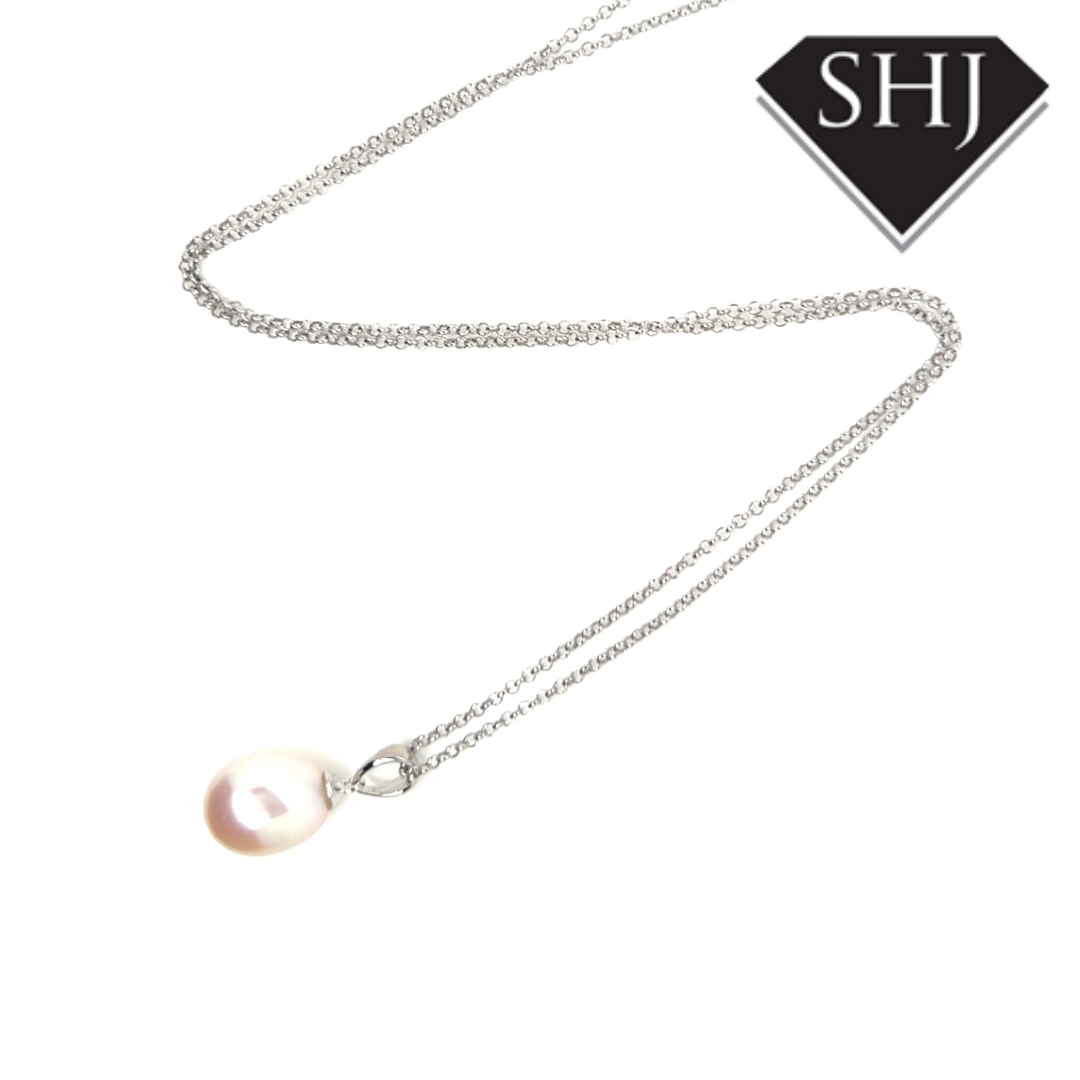 Silver Oval Pearl Necklace