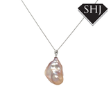 Silver Baroque Pink Pearl Pendant