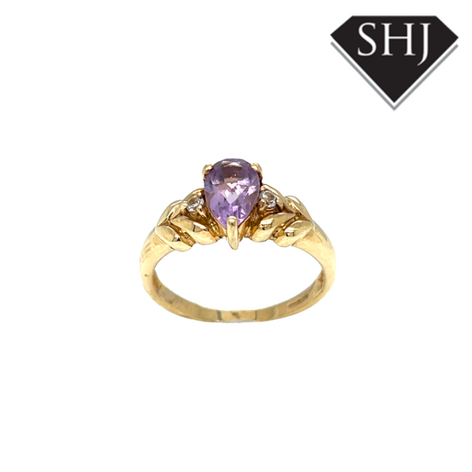 9ct Yellow Gold Pear Amethyst Ring