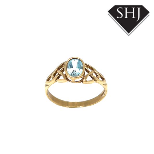 9ct Yellow Gold Blue Topas Celtic Ring