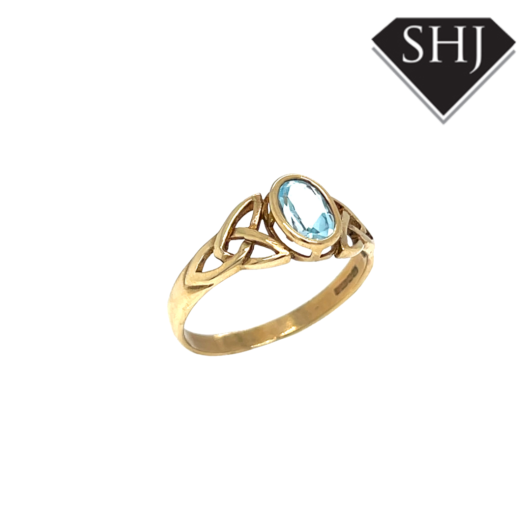 9ct Yellow Gold Blue Topas Celtic Ring