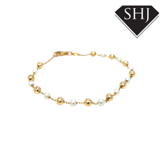 9ct Yellow Gold Pearl Ball Necklace Bracelet