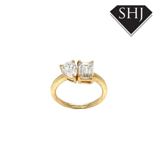 18ct Yellow Gold Emerald Cut 1.05ct & Pear Cut 1.05ct Lab Grown Diamond Ring