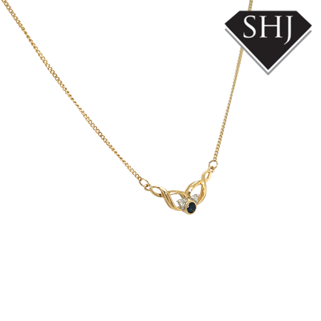 9ct Yellow Gold Sapphire & Diamond Twist Pendant
