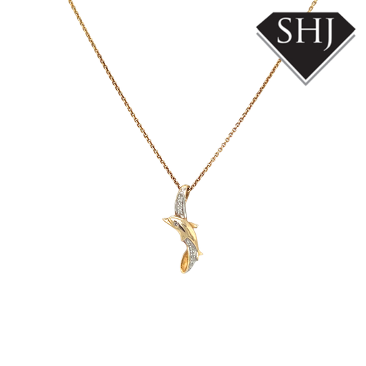 9ct Yellow Gold Diamond Dolphin Pendant