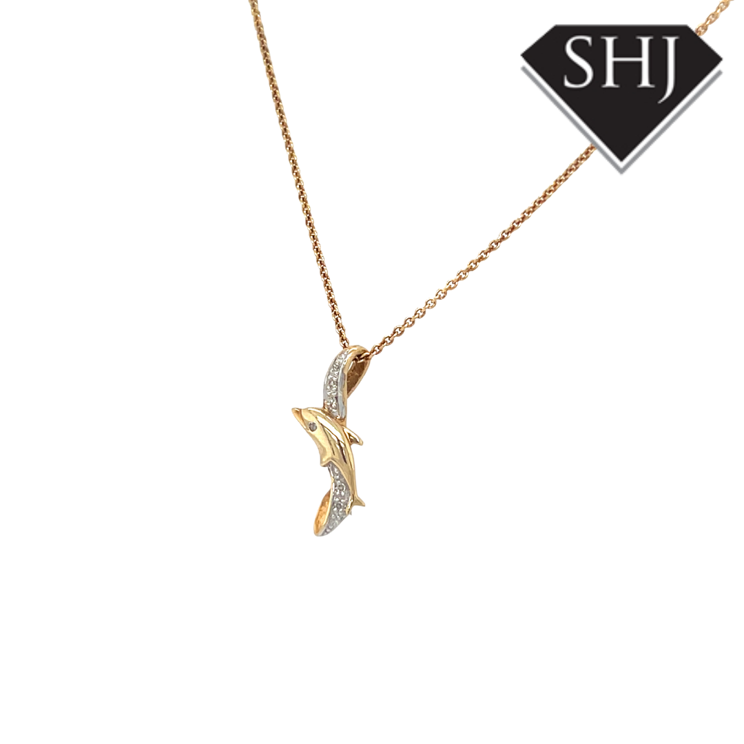 9ct Yellow Gold Diamond Dolphin Pendant
