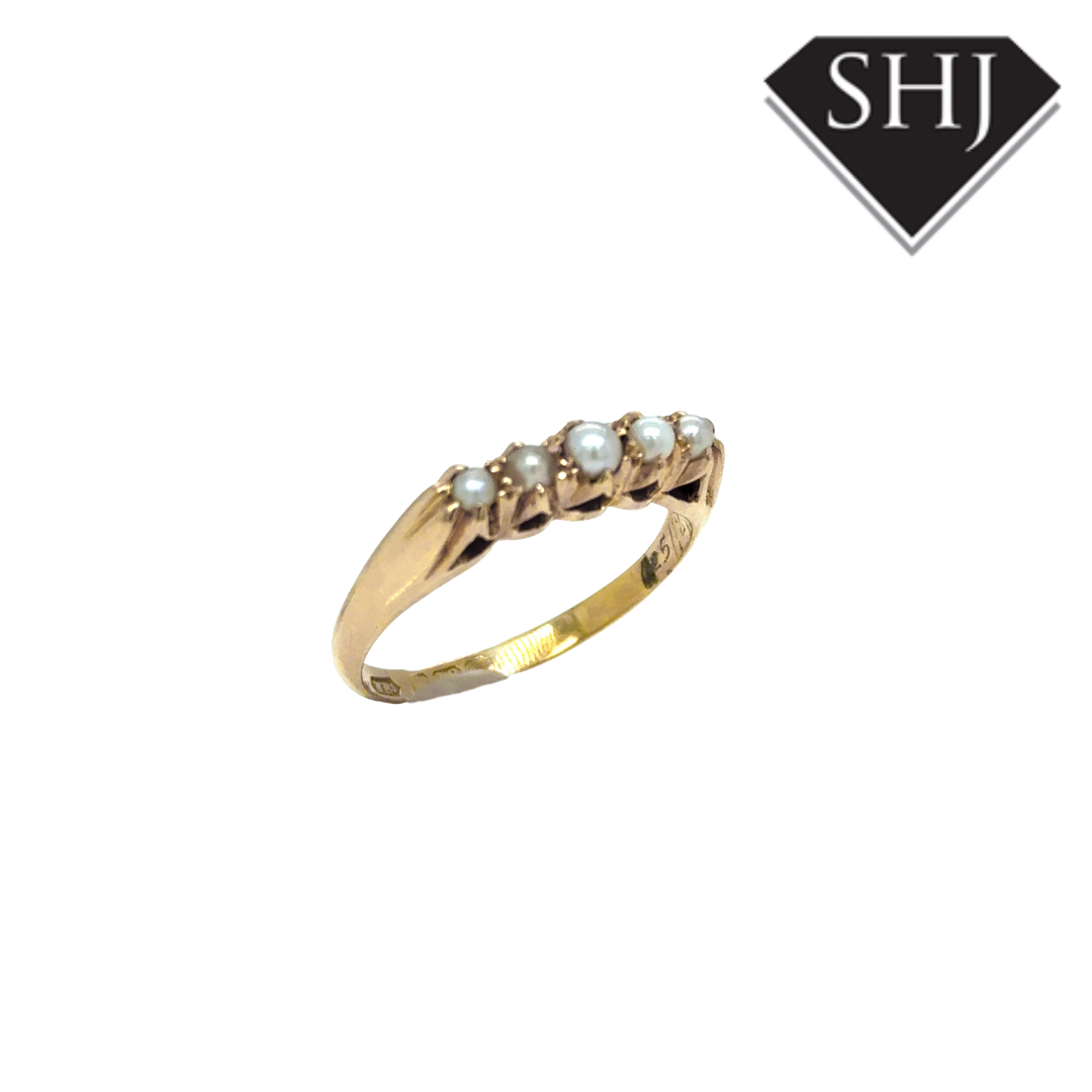 18ct Yellow Gold 5 Stone Pearl Ring