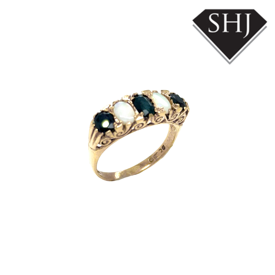 9ct Yellow Gold Sapphire and Opal Ring
