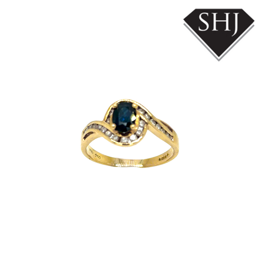 18ct Yellow Gold Sapphire and Diamond Twist Ring