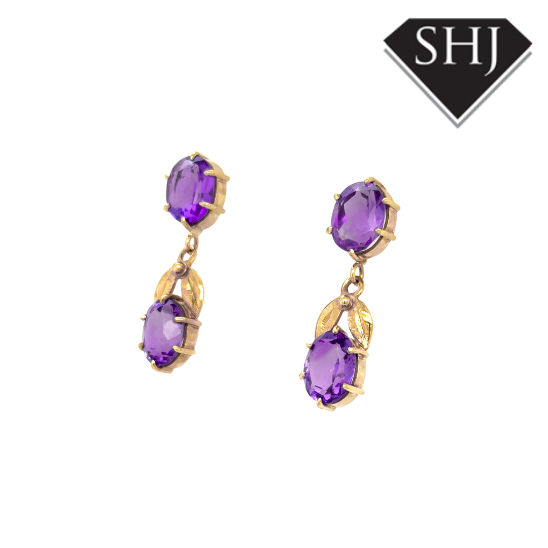 9ct Yellow Gold Amethyst Earrings