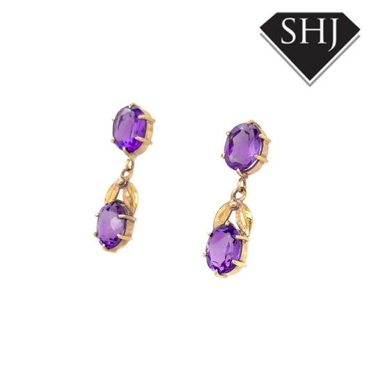 9ct Yellow Gold Amethyst Earrings