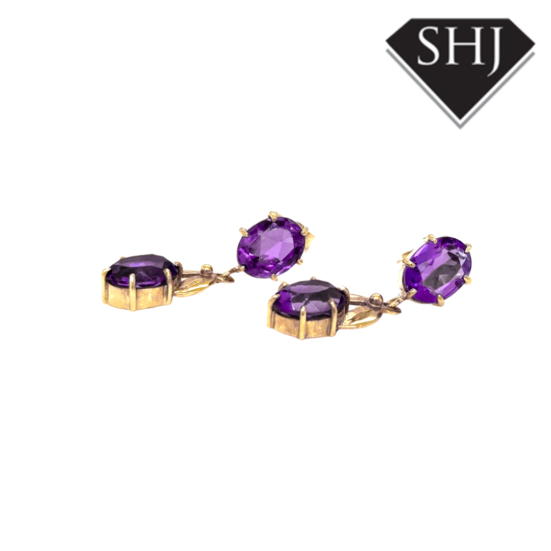 9ct Yellow Gold Amethyst Earrings