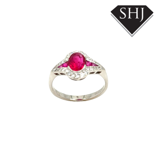 18ct White Gold Ruby and Diamond Cluster Ring