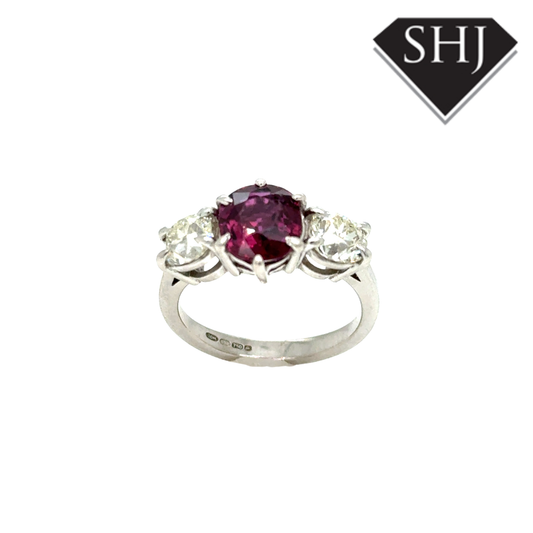 18ct White Gold Ruby and Diamond 3 Stone Ring