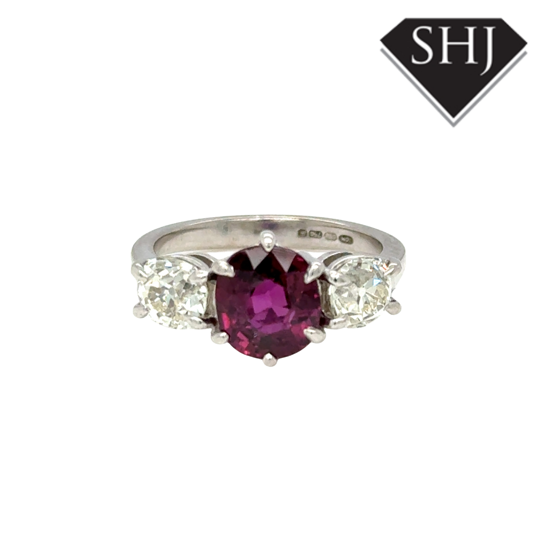 18ct White Gold Ruby and Diamond 3 Stone Ring