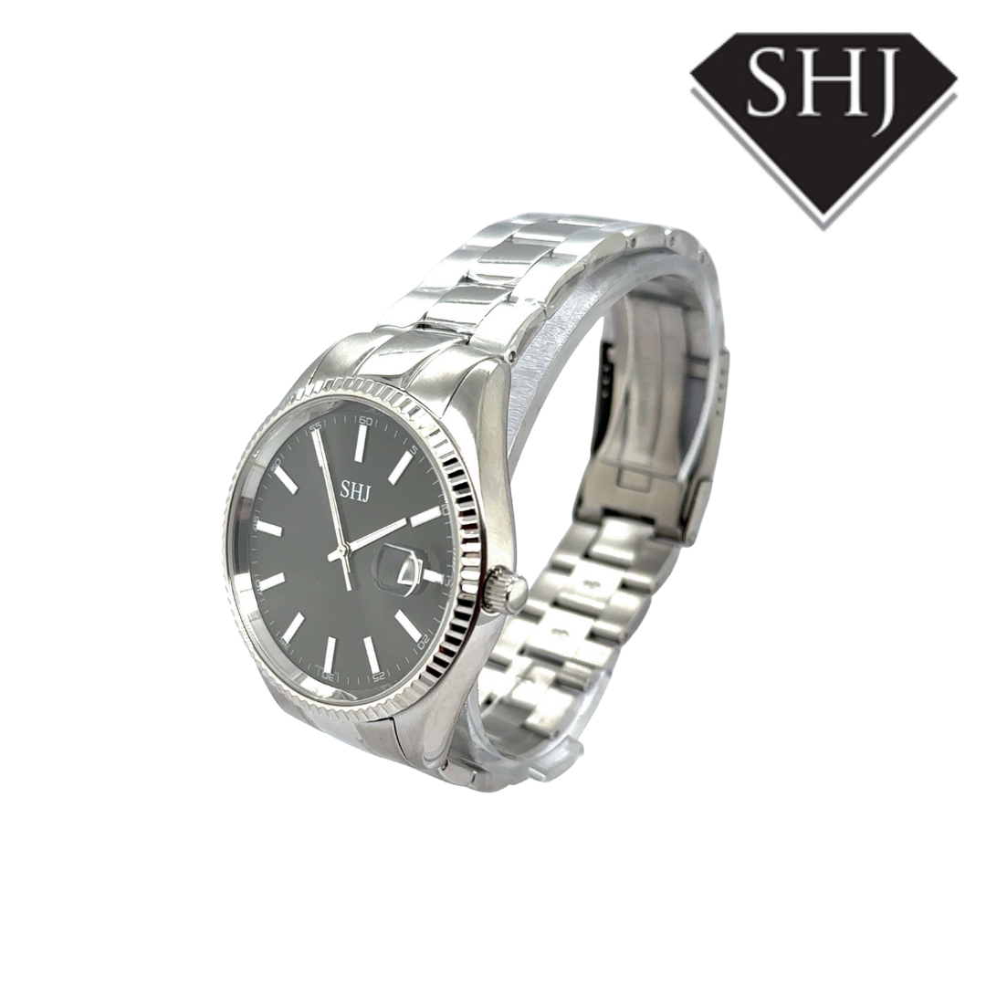 SHJ Gents Stainless Steel Bracelet Grey Dial Watch