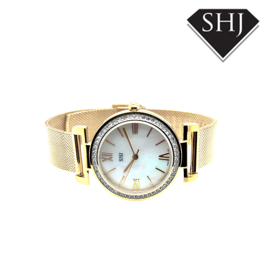 SHJ Ladies Gold Plated MOP & Crystal Dial Watch
