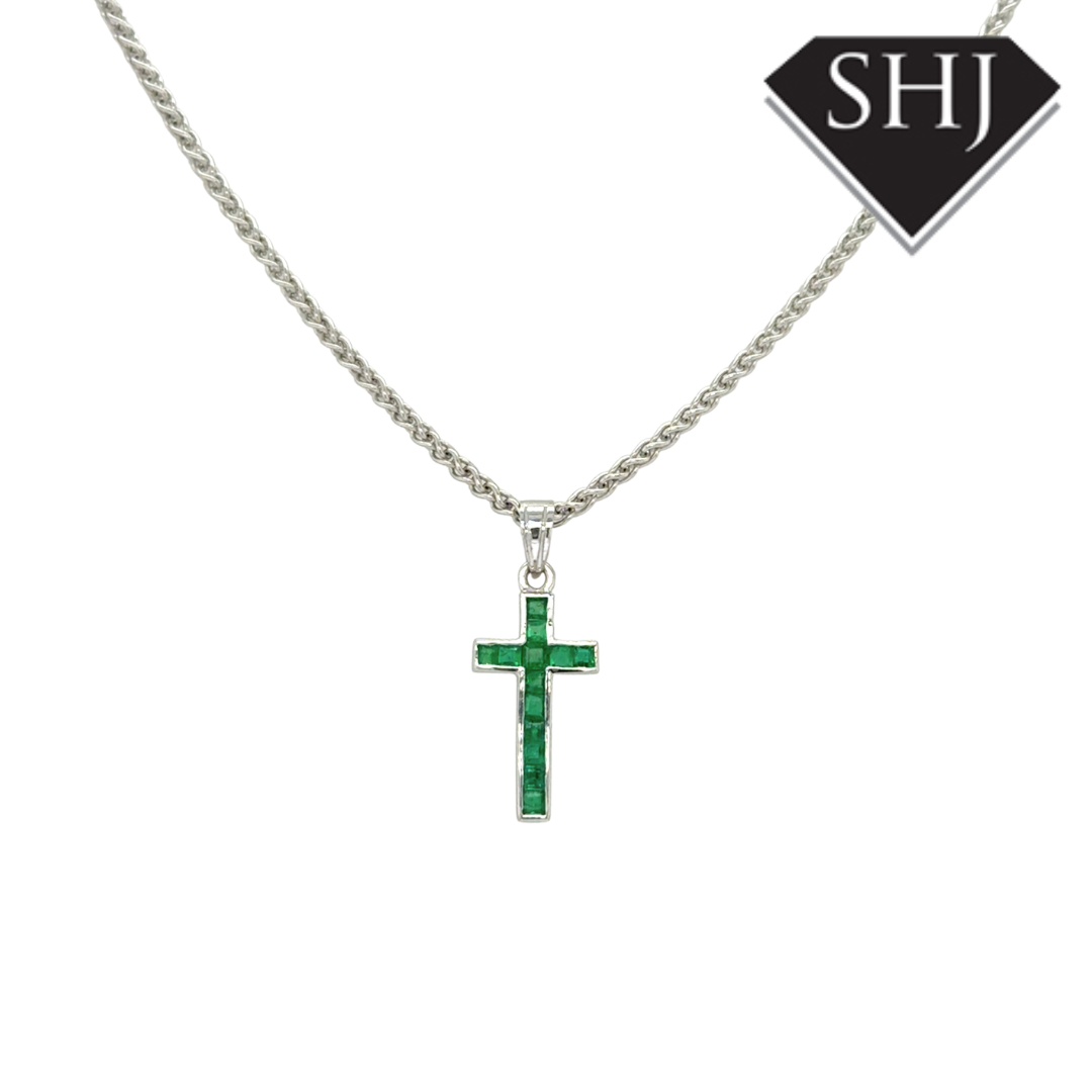 18ct White Gold Emerald Cross & Pendant