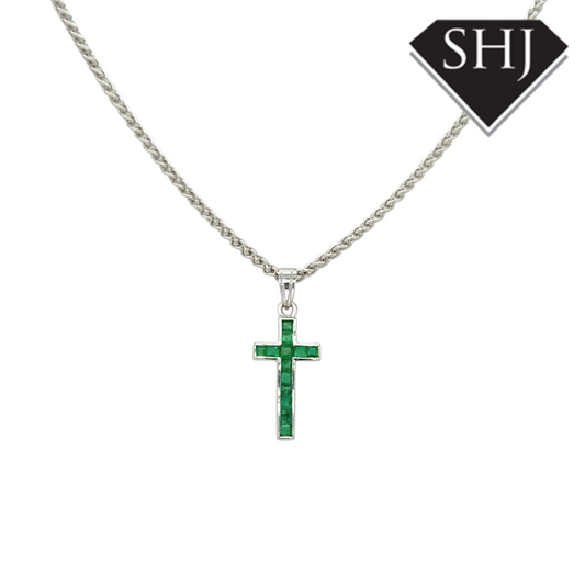 18ct White Gold Emerald Cross & Pendant