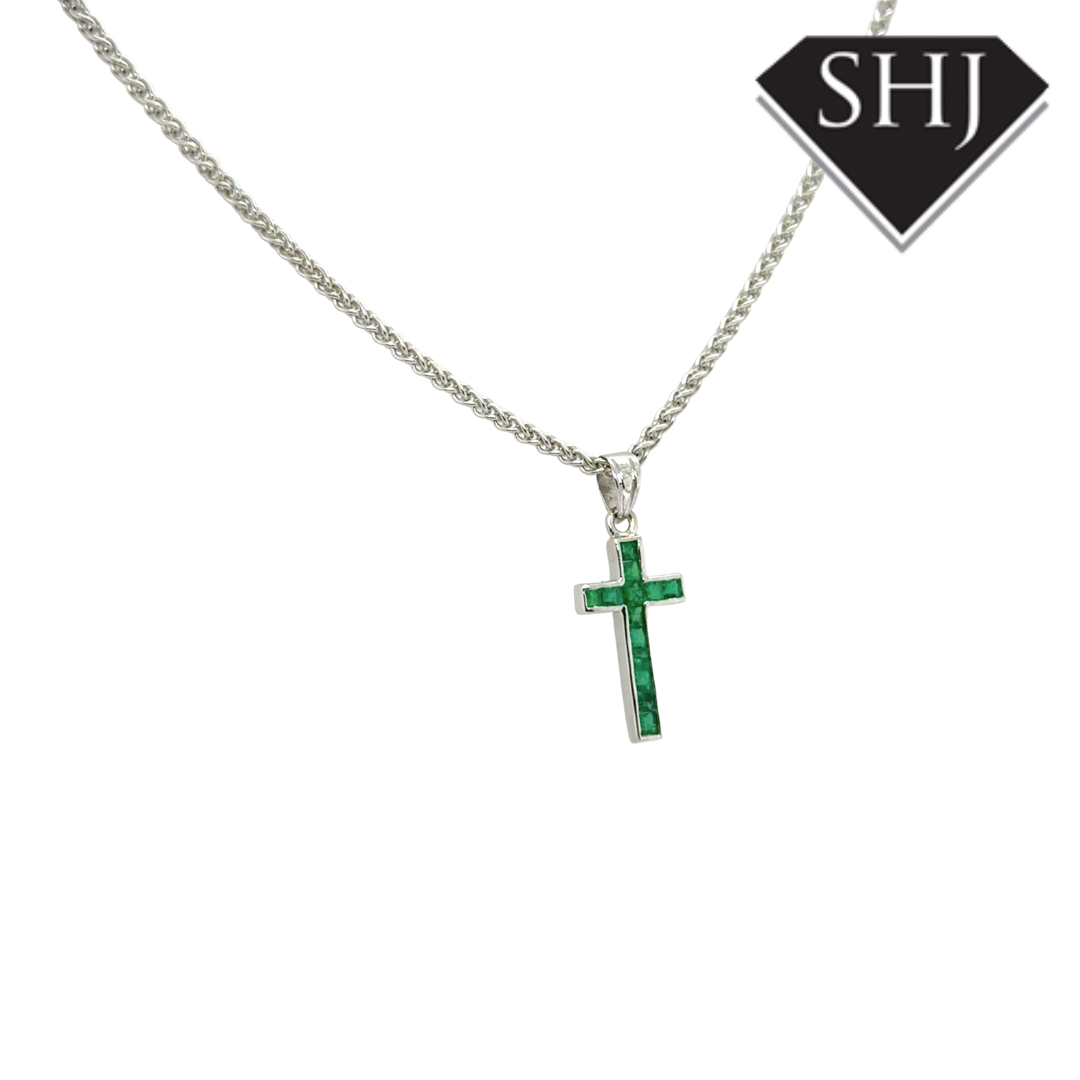 18ct White Gold Emerald Cross & Pendant