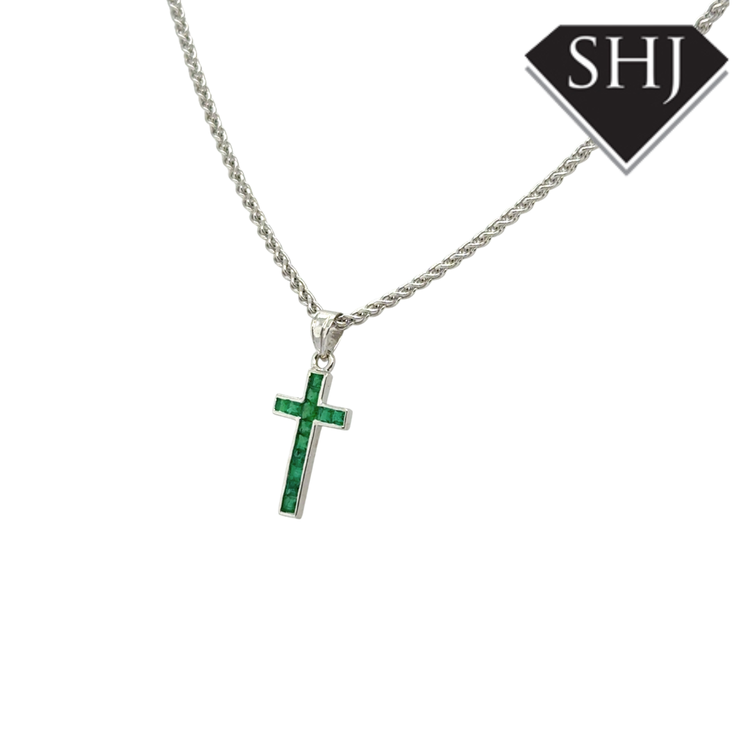 18ct White Gold Emerald Cross & Pendant