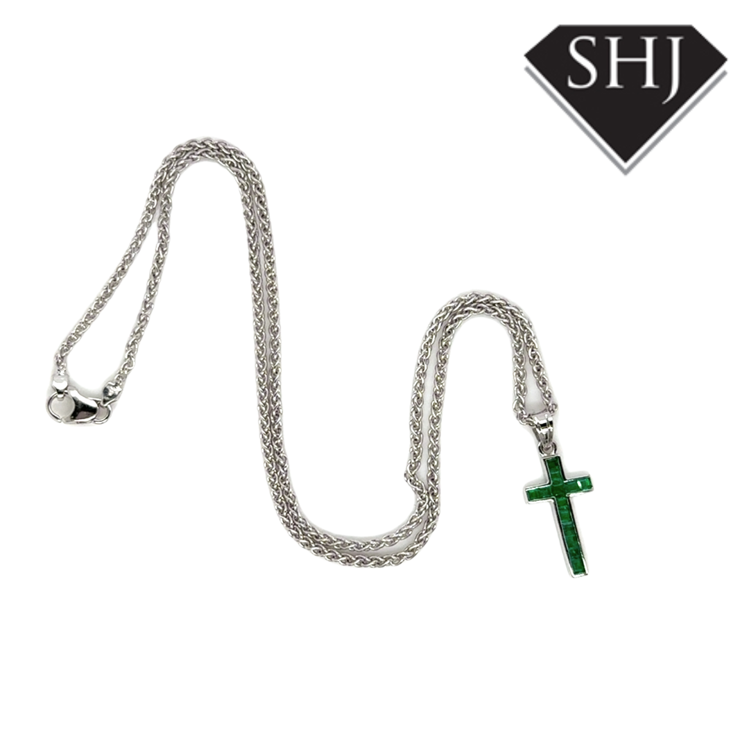 18ct White Gold Emerald Cross & Pendant