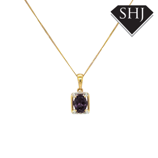 9ct Yellow Gold Garnet & Diamond Pendant