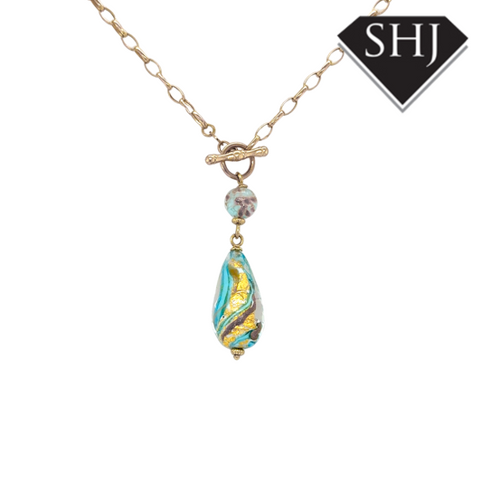 9ct Yellow Gold Glass Pendant & Chain