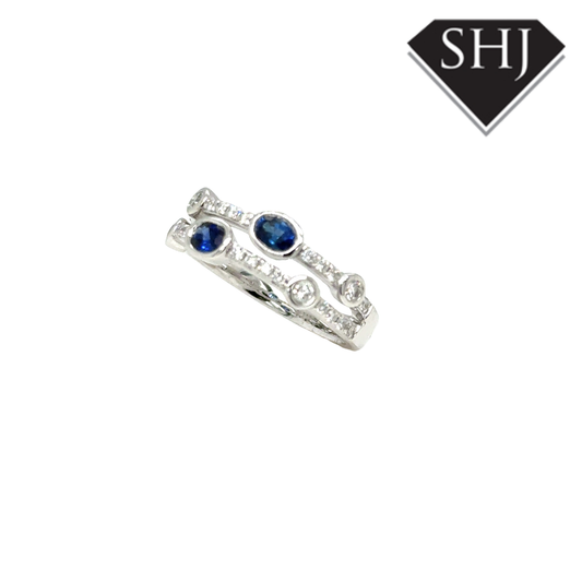 Platinum 0.45ct Sapphire 0.35ct Diamond H SI Double Bubble Ring Size M