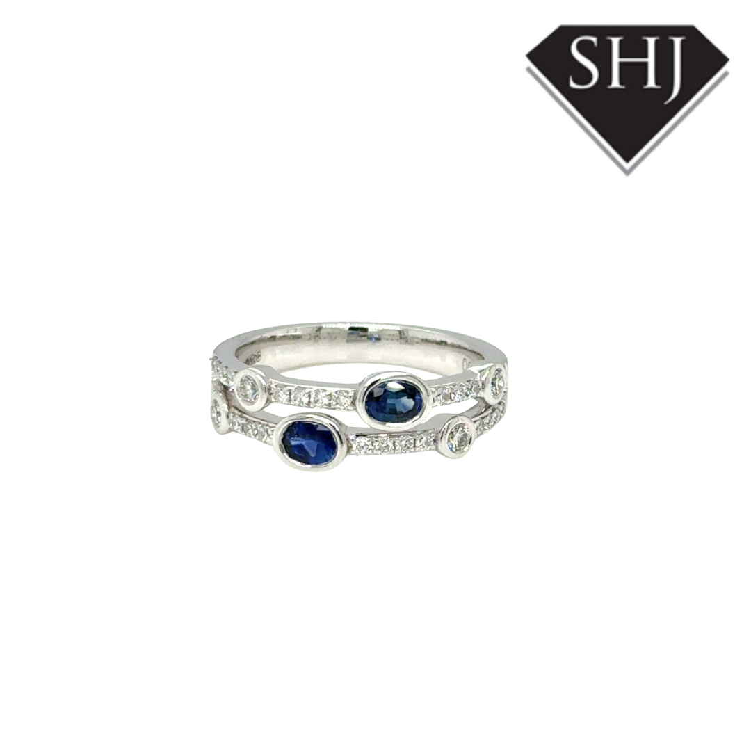 Platinum 0.45ct Sapphire 0.35ct Diamond H SI Double Bubble Ring Size M