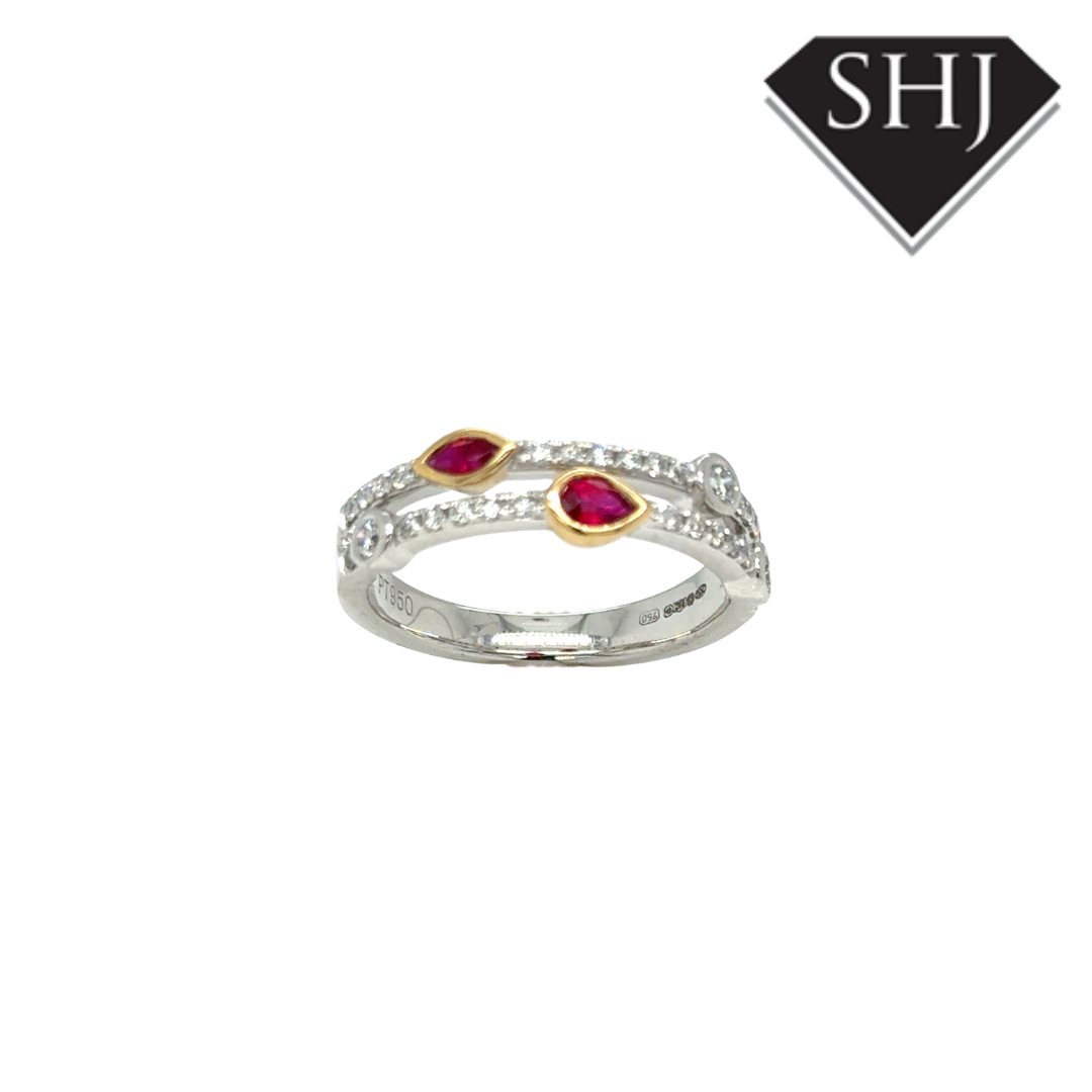 Platinum & 18ct Yellow Gold 0.24ct Ruby & 0.33ct Diamond H SI Double Bubble Ring Size N