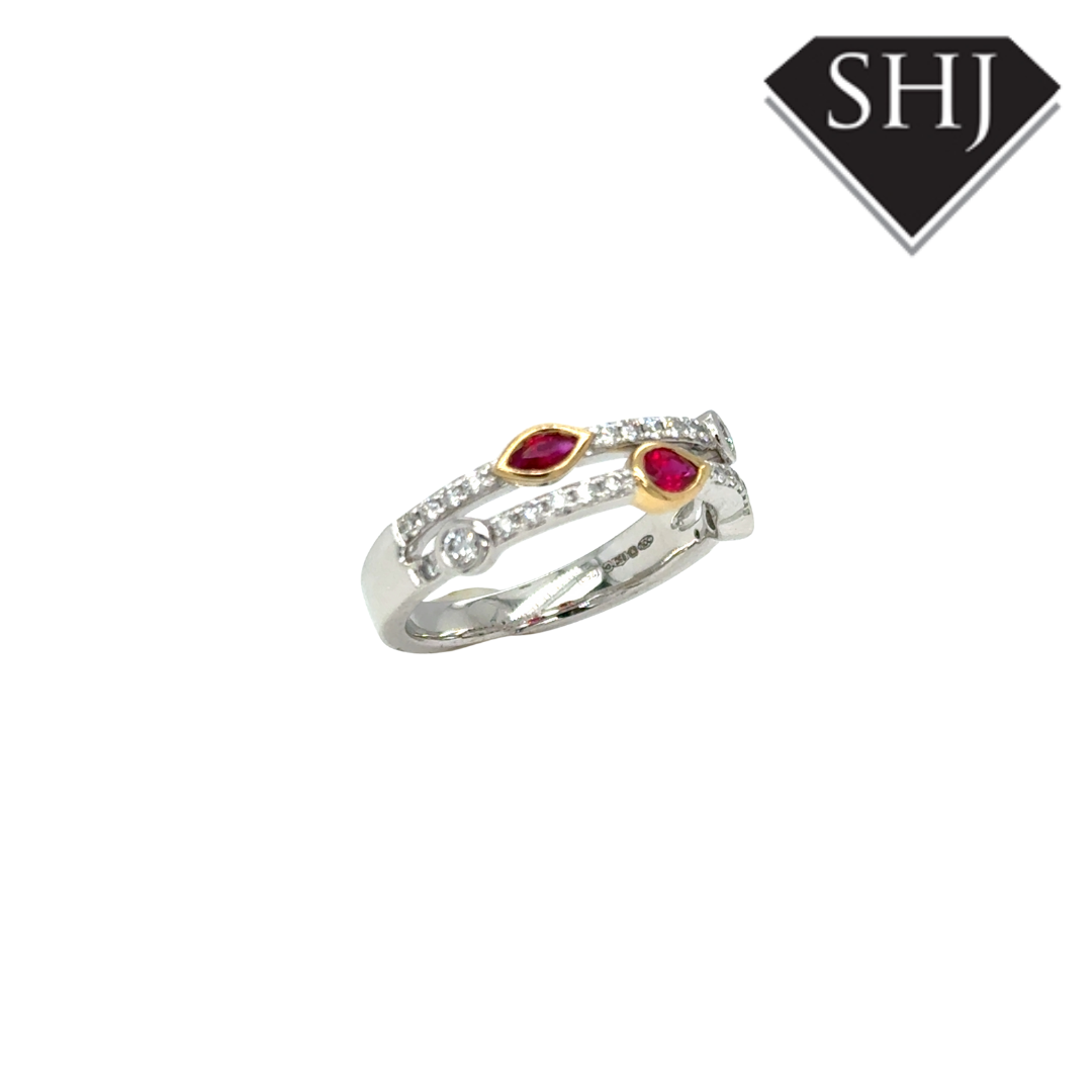 Platinum & 18ct Yellow Gold 0.24ct Ruby & 0.33ct Diamond H SI Double Bubble Ring Size N