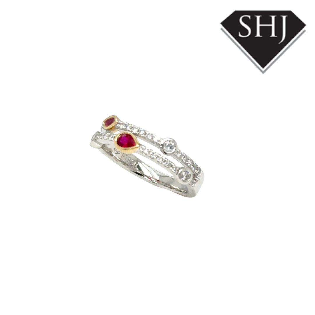 Platinum & 18ct Yellow Gold 0.24ct Ruby & 0.33ct Diamond H SI Double Bubble Ring Size N