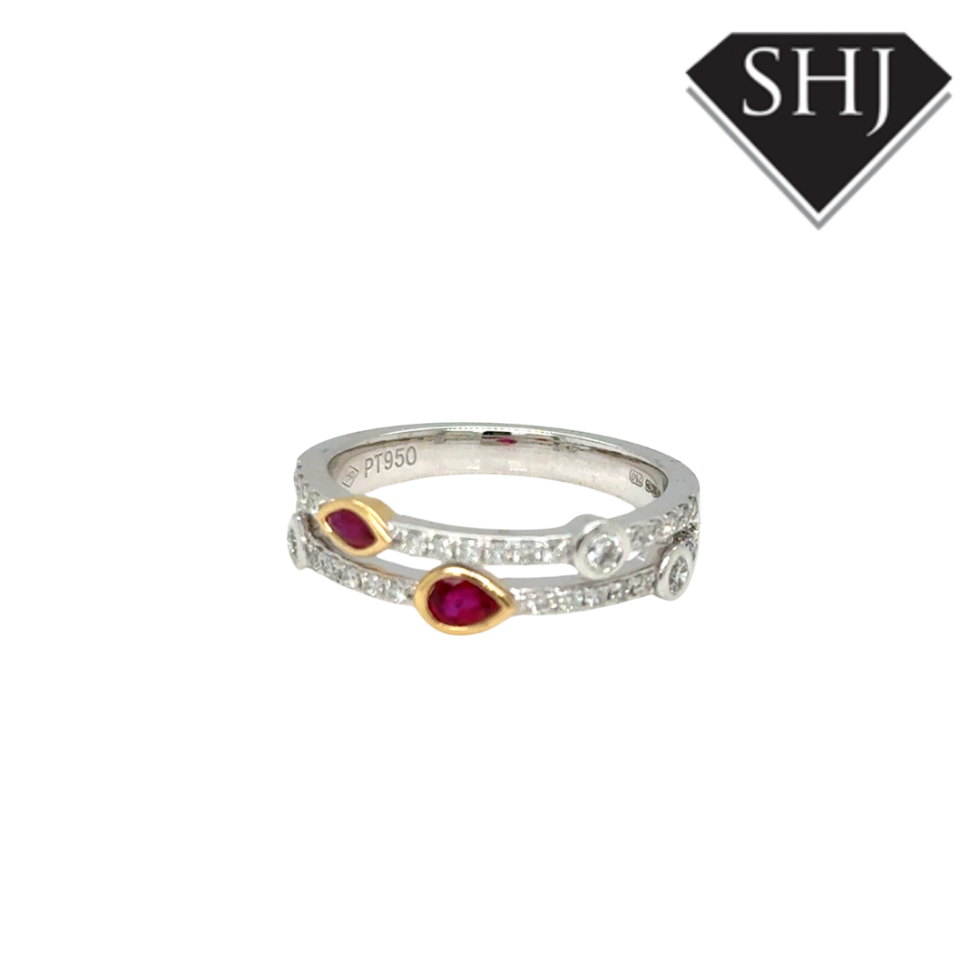 Platinum & 18ct Yellow Gold 0.24ct Ruby & 0.33ct Diamond H SI Double Bubble Ring Size N
