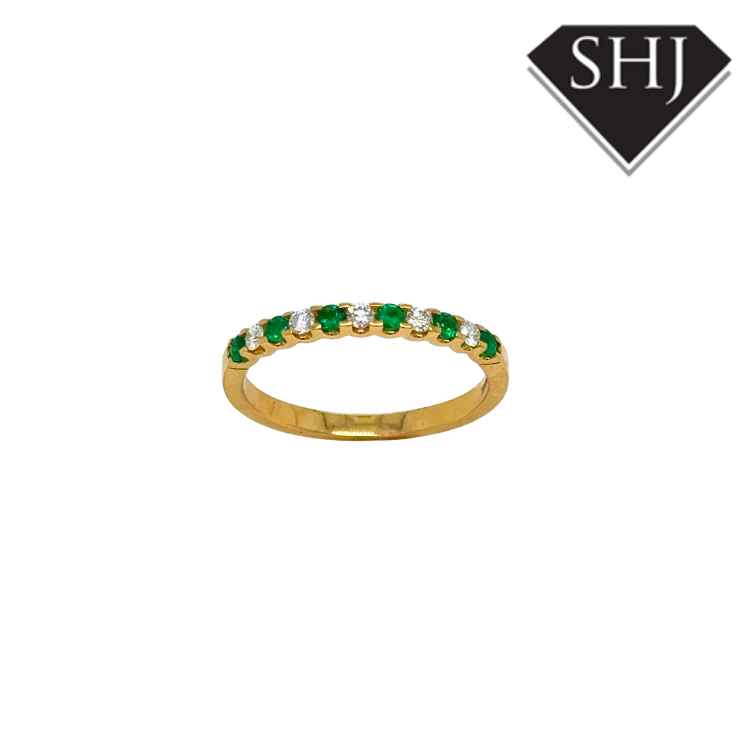 18ct Yellow Gold 0.14ct Emerald & 0.15ct Diamond Eternity Ring