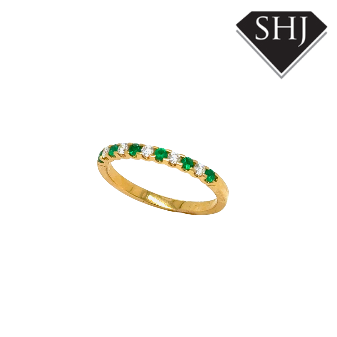 18ct Yellow Gold 0.14ct Emerald & 0.15ct Diamond Eternity Ring