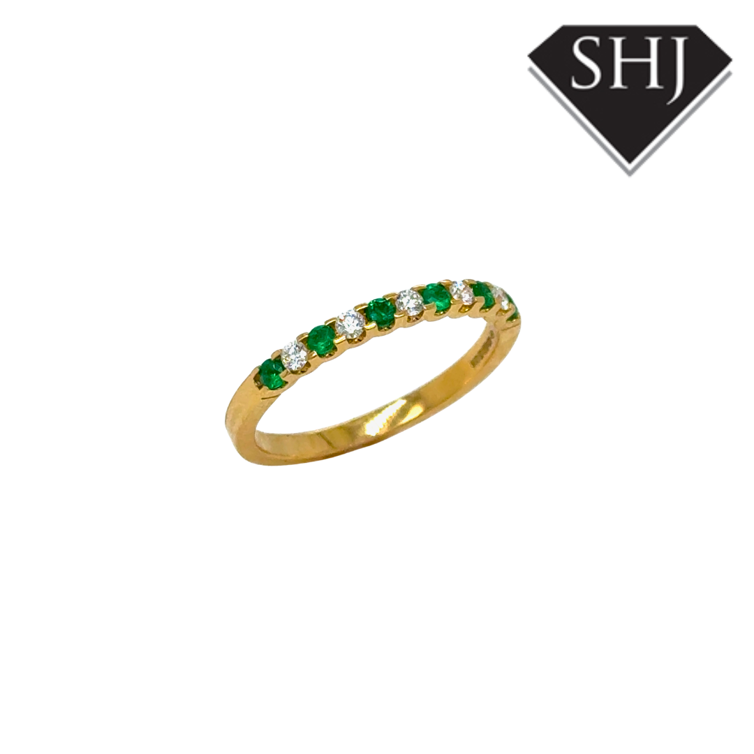 18ct Yellow Gold 0.14ct Emerald & 0.15ct Diamond Eternity Ring